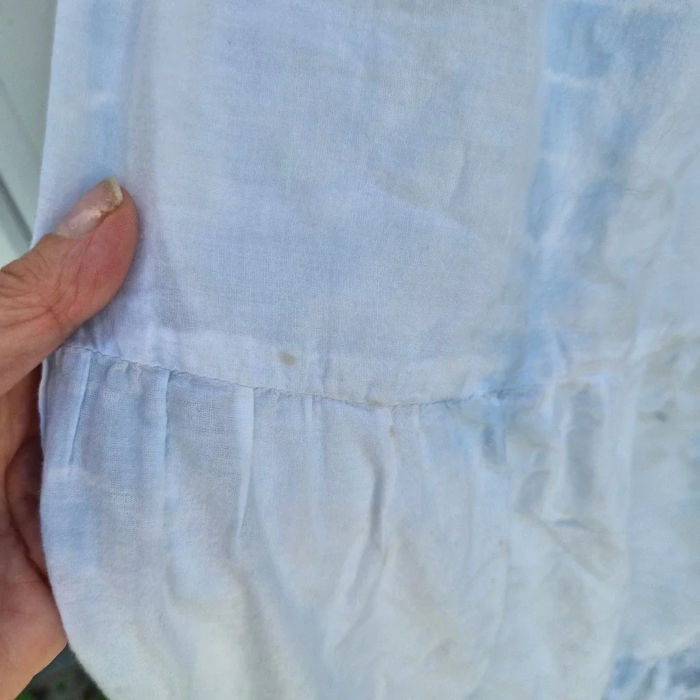 Blue White Tie Dye‎ Tiered Eyelet Hem Midi Skirt Elastic Waist Boho Summer